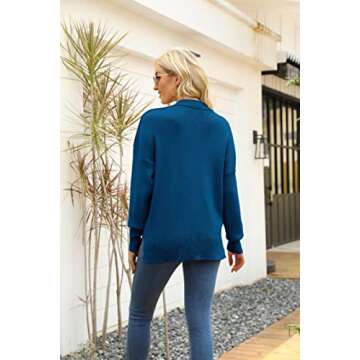 SERAIH Womens Crewneck Batwing Sleeve Pullover Side Split Slouchy Oversized Solid Sweaters Drop Shoulder Loose Tops