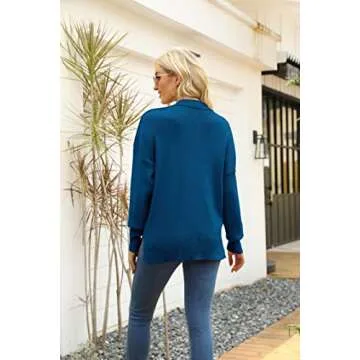 SERAIH Womens Crewneck Batwing Sleeve Pullover Side Split Slouchy Oversized Solid Sweaters Drop Shoulder Loose Tops