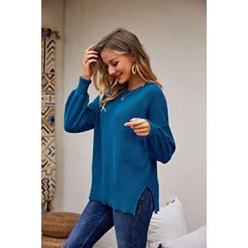SERAIH Womens Crewneck Batwing Sleeve Pullover Side Split Slouchy Oversized Solid Sweaters Drop Shoulder Loose Tops