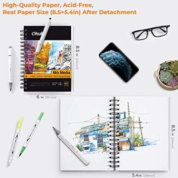 Ohuhu 8.5"x6" Mixed Media Art Sketchbook - 120 LB Heavyweight Paper