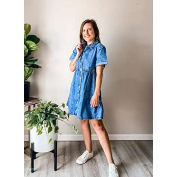 luvamia Women Casual Denim Babydoll Dress Short Sleeve Button Down Short Jean Dress Country Concert ...