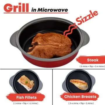 MACONEE Microwave Frying Pan Skillet, Grill & Crisper Pan with Lid Allows You to Fry, Sizzle, and Brown Foods in the Microwave, Micro Cookware for Grilling, Reheating, and Cooking a Variety of Dishes
