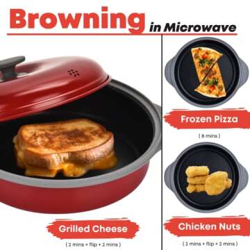 MACONEE Microwave Frying Pan Skillet, Grill & Crisper Pan with Lid Allows You to Fry, Sizzle, and Brown Foods in the Microwave, Micro Cookware for Grilling, Reheating, and Cooking a Variety of Dishes