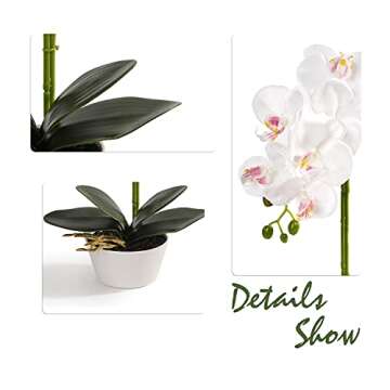 Orchid white artificial orchid Flowers fake orchid phalaenopsis orchid plant in pot for home decor Flower Arrangement with White ceramic Vase Party Dining Table Centerpiece Decoration Height 17"