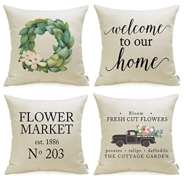 Meekio Set of 4 Farmhouse Spring Pillow Covers 18 x 18 Decorative Throw Pillow Covers for Spring Dec...