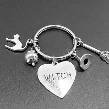 SaiDian 1 Pcs Gothic Witch Keychain Broomstick Charm Pendant Key Ring Purse Bag Hanging Keychain for Women Men Gift