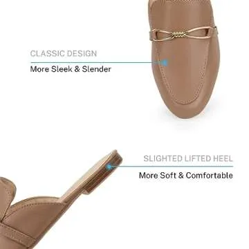 MUSSHOE Women Mules Comfortable Pointed Toe Mules for Women Flats with Buckle,Beige pu 9