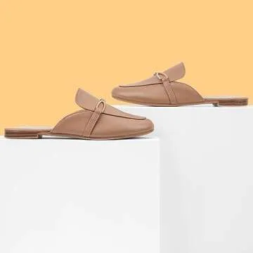 MUSSHOE Women Mules Comfortable Pointed Toe Mules for Women Flats with Buckle,Beige pu 9