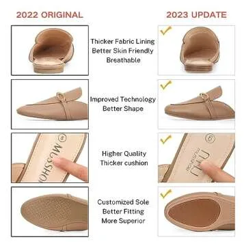 MUSSHOE Women Mules Comfortable Pointed Toe Mules for Women Flats with Buckle,Beige pu 9