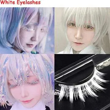 White False Eyelashes Halloween White Eye lashes Extension Tools Anime Cosplay Makeup Natural Looking Masquerade Party Eyelashes(White)