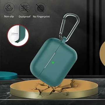 Coffea for Airpods Pro 2nd Generation Case Cover, Soft Silicone Shock-Absorbing Protective Case with Keychain for New Apple Airpods Pro 2 Case 2022 [Front LED Visible] - Pine Green
