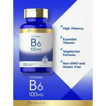 Carlyle Vitamin B6 100mg | 250 Tablets | Pyridoxine Hydrochloride Supplement | Vegetarian, Non-GMO, Gluten Free