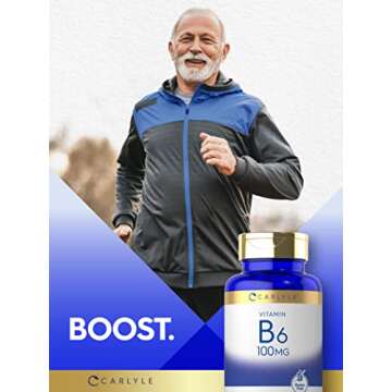 Carlyle Vitamin B6 100mg | 250 Tablets | Pyridoxine Hydrochloride Supplement | Vegetarian, Non-GMO, Gluten Free