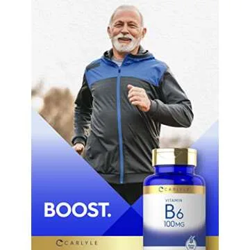 Carlyle Vitamin B6 100mg | 250 Tablets | Pyridoxine Hydrochloride Supplement | Vegetarian, Non-GMO, Gluten Free