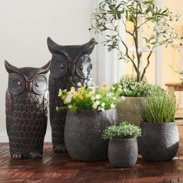 Wallowa Large Outdoor Planter, 17.7"+13"+9.1" Dia Round Weathered Concrete Planter Set of 3, Flower Pots with Drainage Holes and Sealing Plug for Garden, Patio, Home, Office, Bronze Rust