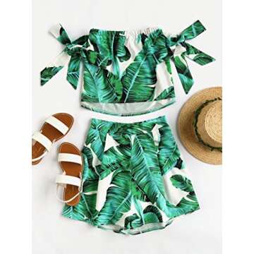 Floerns Women's 2 Piece Off Shoulder Tie Short Sleeve Random Crop Top With Shorts