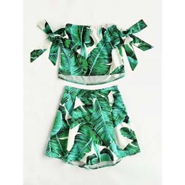 Floerns Women's 2 Piece Off Shoulder Tie Short Sleeve Random Crop Top With Shorts
