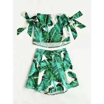 Floerns Women's 2 Piece Off Shoulder Tie Short Sleeve Random Crop Top With Shorts