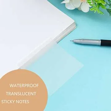 600Pcs Transparent Sticky Notes Clear Sticky Notes Waterproof self-Adhesive Translucent Sticky Notes 3×3inch 12Pack