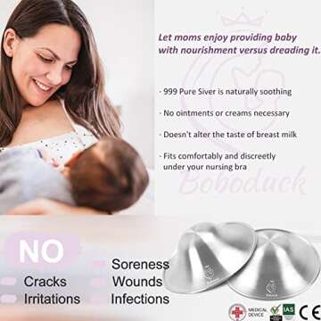 Boboduck The Original Silver Nursing Cups - X-L Size Nipple Shields for Nursing Newborn, 999 Carat S...