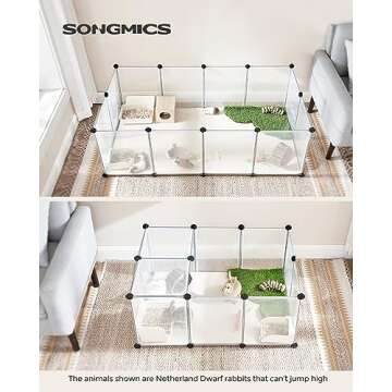 SONGMICS Pet Playpen with Floor, Small Animal Pen, Pet Fence Indoor, DIY Plastic Enclosure for Hamst...