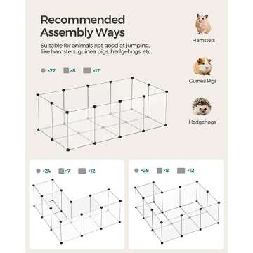 SONGMICS Pet Playpen with Floor, Small Animal Pen, Pet Fence Indoor, DIY Plastic Enclosure for Hamsters, Rabbits, Hedgehogs, Ferrets, 56.3 x 28.7 x 18.1 Inches, White ULPC02W