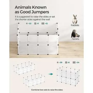 SONGMICS Pet Playpen with Floor, Small Animal Pen, Pet Fence Indoor, DIY Plastic Enclosure for Hamsters, Rabbits, Hedgehogs, Ferrets, 56.3 x 28.7 x 18.1 Inches, White ULPC02W