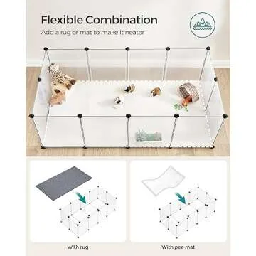 SONGMICS Pet Playpen with Floor, Small Animal Pen, Pet Fence Indoor, DIY Plastic Enclosure for Hamsters, Rabbits, Hedgehogs, Ferrets, 56.3 x 28.7 x 18.1 Inches, White ULPC02W