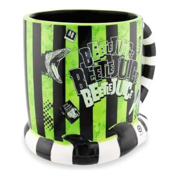 Silver Buffalo Beetlejuice Stripes and Names Boxed Ceramic 3D Sculpted Mug, 24 Ounces