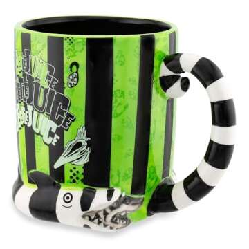 Silver Buffalo Beetlejuice Stripes and Names Boxed Ceramic 3D Sculpted Mug, 24 Ounces