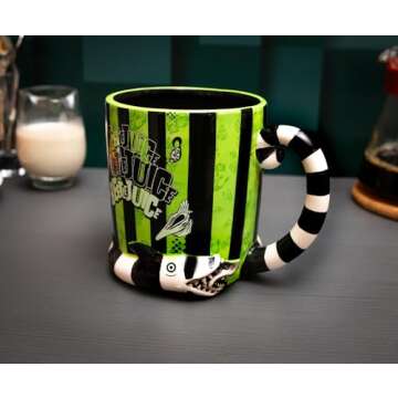 Silver Buffalo Beetlejuice Stripes and Names Boxed Ceramic 3D Sculpted Mug, 24 Ounces