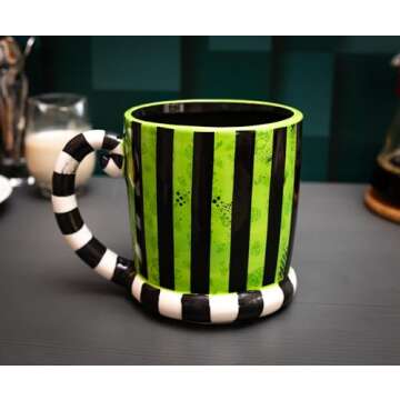 Silver Buffalo Beetlejuice Stripes and Names Boxed Ceramic 3D Sculpted Mug, 24 Ounces