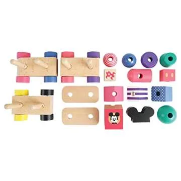 Just Play Disney Wooden Toys Mickey Mouse Stacking Train Set, 18-Pieces, Officially Licensed Kids Toys for Ages 18 Month