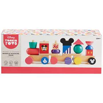 Just Play Disney Wooden Toys Mickey Mouse Stacking Train Set, 18-Pieces, Officially Licensed Kids Toys for Ages 18 Month