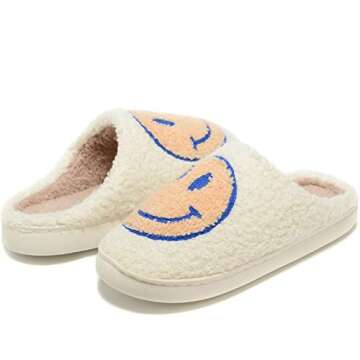 Retro Fuzzy Face Slippers for Women Men, Retro Soft Fluffy Warm Home Non-Slip Couple Style Casual Sm...
