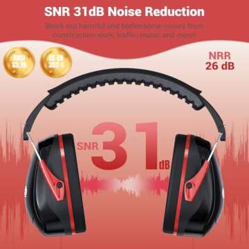 Dr.meter Ear Protection Ear Muffs, 31dB Noise Reduction Safety Earmuffs with Adjustable Headband for Adults Kids Autism Sensory Hearing Protection, Earmuff for Mowing, Hunting, Monster Truck