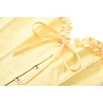 YUNAR Women's Beautiful Floral Lace Up Boned Overbust Corset Bustier Lingerie Bodyshaper Top (M, Yellow)