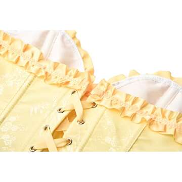 YUNAR Women's Beautiful Floral Lace Up Boned Overbust Corset Bustier Lingerie Bodyshaper Top (M, Yellow)