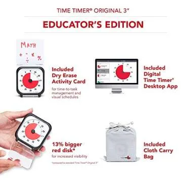 Time Timer 3 inch Visual Timer — 60 Minute Kids Desk Countdown Clock with Dry Erase Activity Card and Desktop App Access — for Kids Classroom, Homeschool Study Tool, Task Reminder, Home and Kitchen