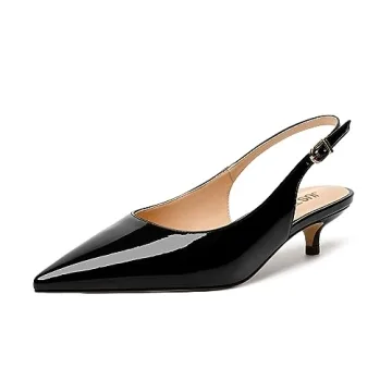 JUSTDANNI Women's Wedding Fashion Pointed Toe Low Heel Pumps - Stylish Slingbacks in Black