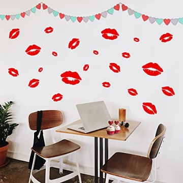 Set of 22 Valentines Day Vinyl Wall Art Decal - Kisses - from 2" to 10" Each - Trendy Red Lips for H...