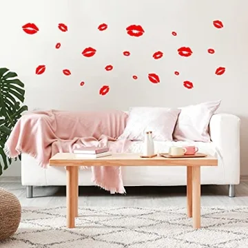 Set of 22 Valentines Day Vinyl Wall Art Decal - Kisses - from 2" to 10" Each - Trendy Red Lips for Home Living Room Bedroom Indoor Outdoor Apartment Girly Women's Teens Decor