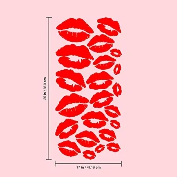 Set of 22 Valentines Day Vinyl Wall Art Decal - Kisses - from 2" to 10" Each - Trendy Red Lips for Home Living Room Bedroom Indoor Outdoor Apartment Girly Women's Teens Decor