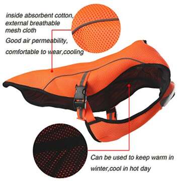 smartelf Dog Cooling Vest,Dog Cooling Coat,Evaporative Swamp Cooler Jacket Safety Reflective Vest for Large Dogs Walking Outdoor Hunting Training Camping Orange-XL
