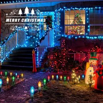 Christmas Pathway Lights Outdoor, 25.7 Feet C9 Christmas Lights with 20 Multicolor Bulbs and Stakes, Connectable Outdoor Christmas Decorations Outside Yard Walkway Sidewalk Holiday