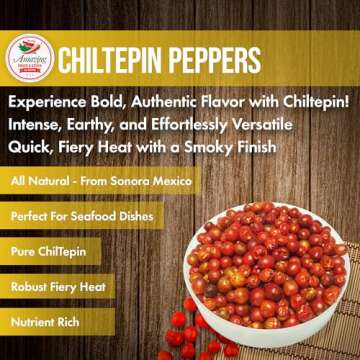Dried Chiltepin Peppers (Chile Tepin) – 1oz Bag - Great For Use with Seafood, Sauces, Stews, Salsa, Meats. Very Hot with a Smoky Flavor. Air Tight Resealable Bag. By Amazing Chiles & Spices.