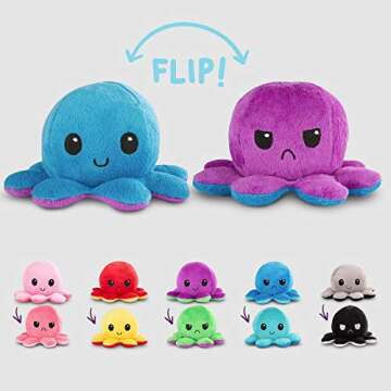 TeeTurtle - The Original Reversible Octopus Plushie - Light + Dark Blue - Cute Sensory Fidget Stuffed Animals That Show Your Mood