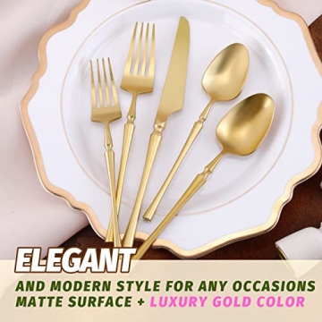 JINTUO 20-Piece Matte Gold Silverware Set - Elegant Dining