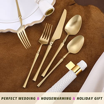 JINTUO 20-Piece Matte Gold Silverware Set - Elegant Dining