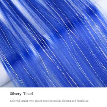 ZIRANJUAN Clip in Hair Extensions Tinsel Sparkle Highlights for Hair 20 inch Blue Hair for Party Christmas for Kids Girls Women（Blue 14PCS）